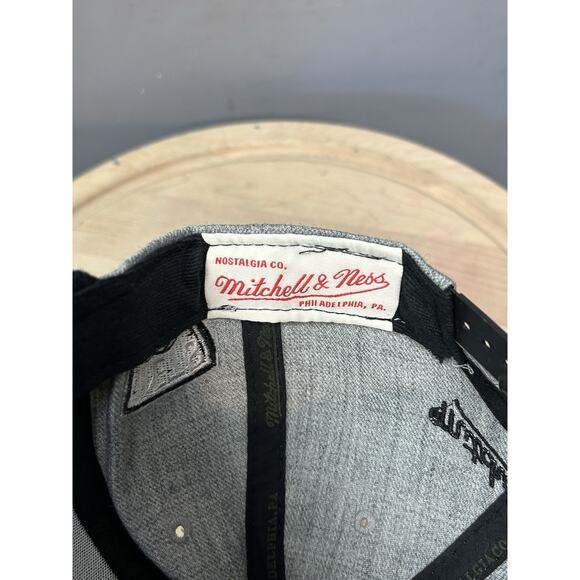 Brooklyn Nets Hat Mitchell & Ness Adjustable Strapback Cap NBA Gray Flat Bill - Picture 10 of 10